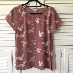 LOFT Whimsical Birds Blouse
